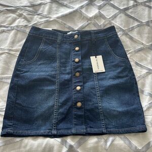 Dark Blue Button-Front Denim Mini Skirt